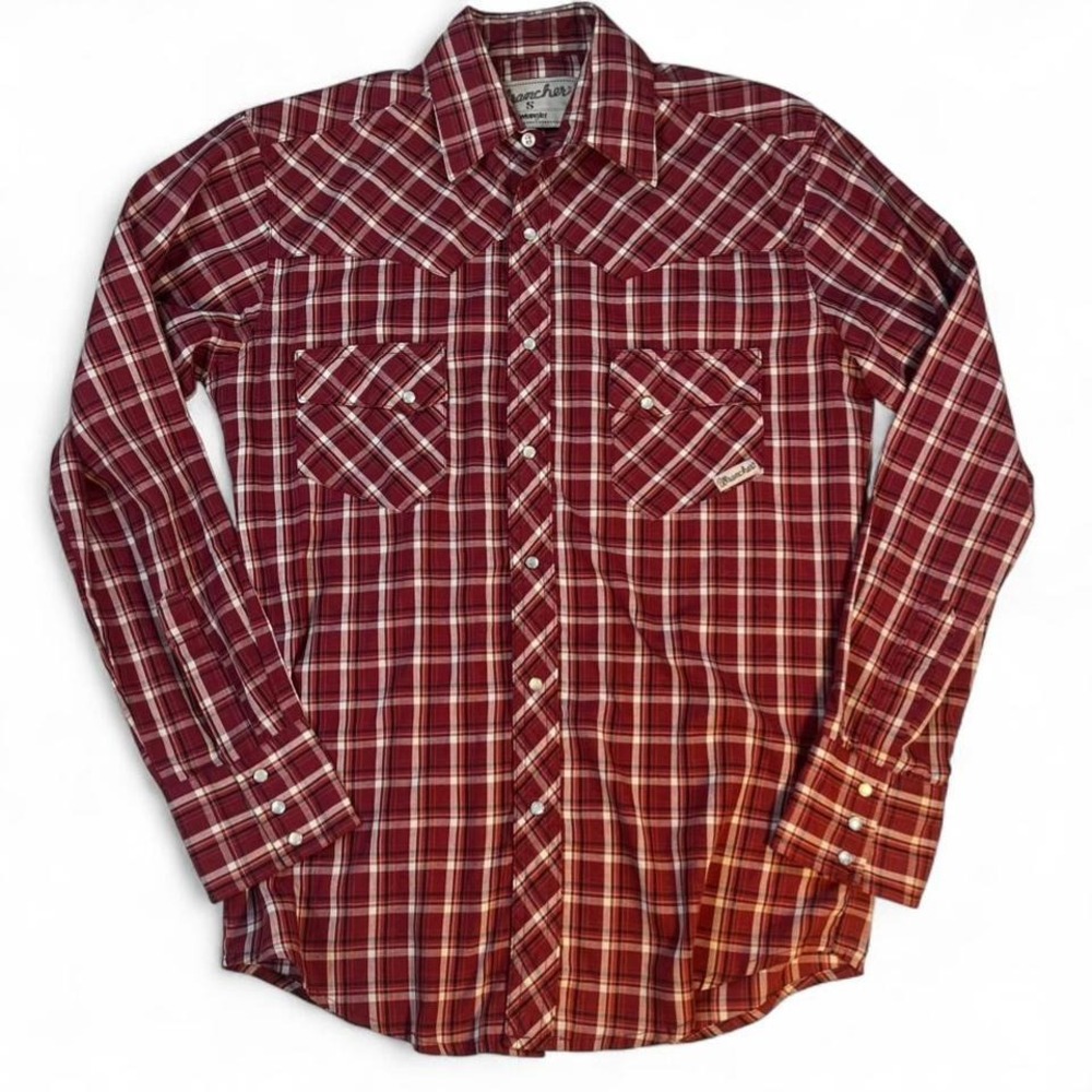 Vintage Cotton Wrangler Red Plaid Pearl Button Up Shirt Size S‎